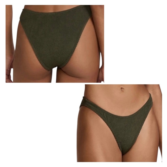 Good American New L/XL Textured Always Fits Bikini Swimsuit Bottom Olive - Picture 2 of 7